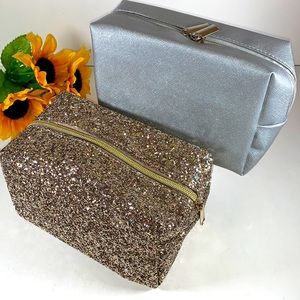 Cosmetic NWOT Glam Travel Bags Gold Silver Sparkly